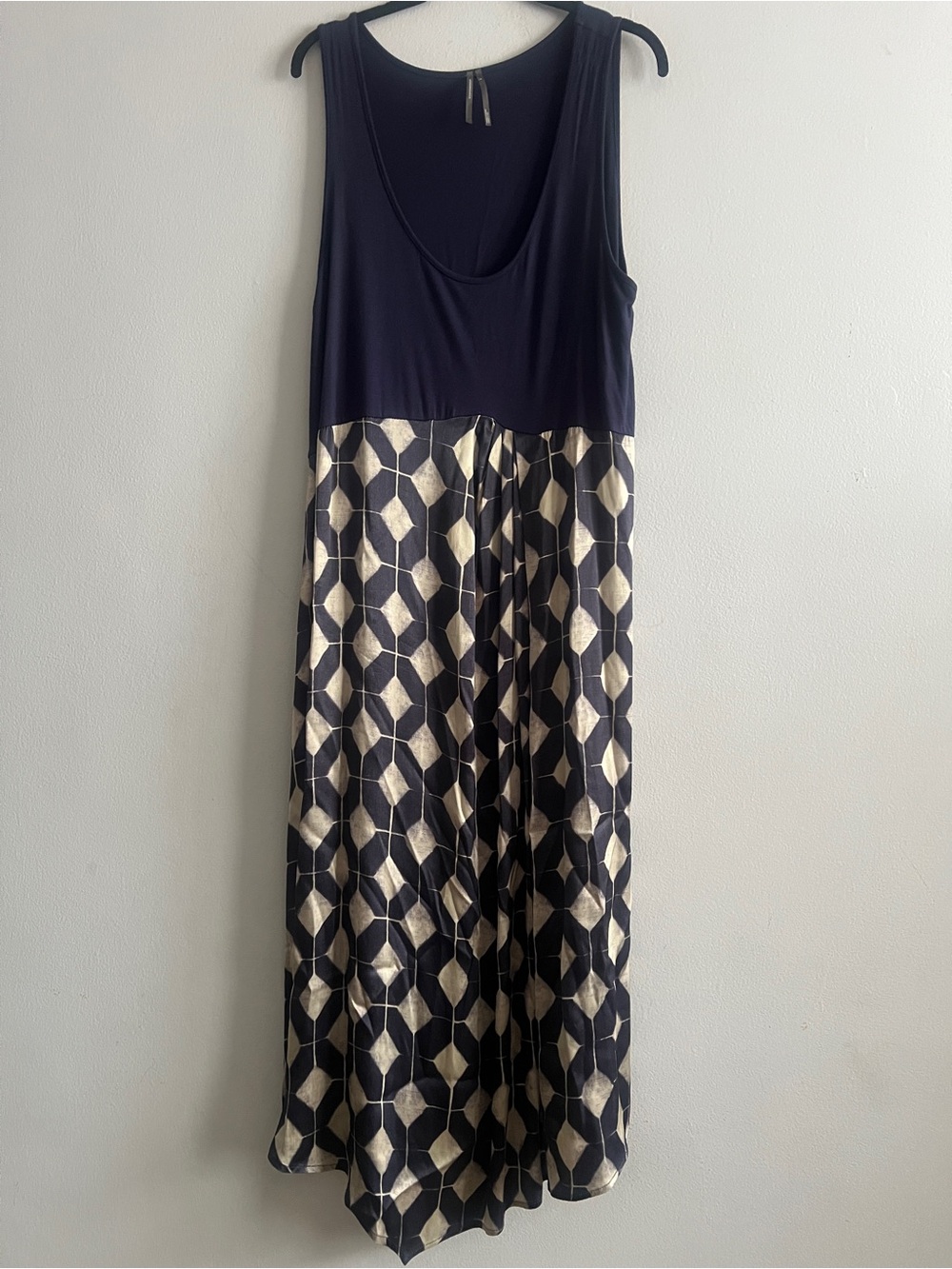 Anthropologie Black & Cream Geometric Maxi Dress size XL